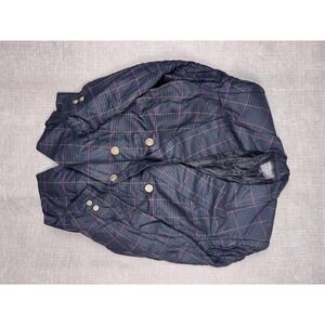 Vintage Stirling Cooper Blazer Womens 14 Blue Plaid Shoulder Pads Gold Buttons